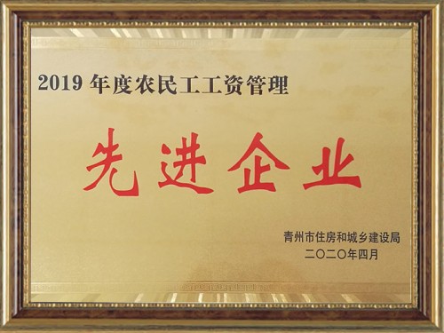 2019年度農民工工資管理 先 進 企業(yè)